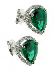Emerald Pear & Crystal Cubic Zirconia Stud Earrings in sterling silver 