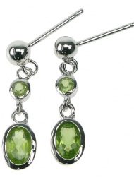 Peridot Oval and Round Silver Ball Stud Earring in sterling silver 