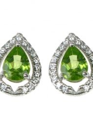 Peridot Drop Style Crystal Cubic Zirconia Surround Stud Earrings