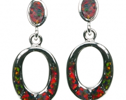 Fire Opal Oval Stud Earrings in sterling silver 